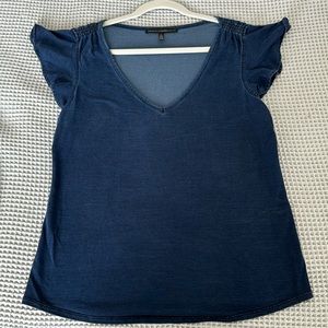 White House Black Market Dark Blue Flutter Sleeve top, size M.